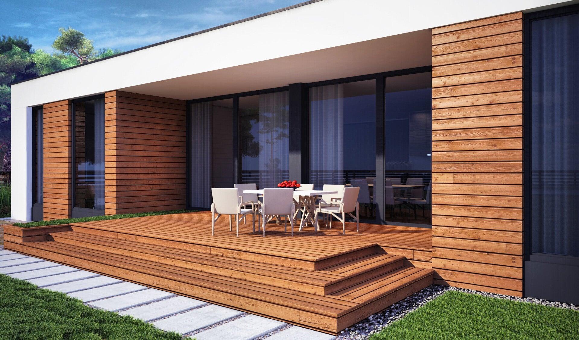 Modern buitenverblijf met houten gevel